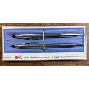 Vtg Cross Pen Set Chrome Boxed Engraved Ink Retro Y2K Vintage